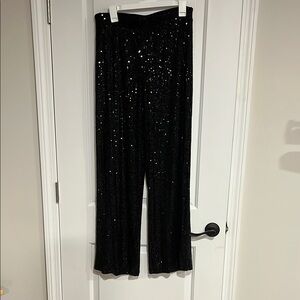 Sparkling Black Wide Leg Sequin Pants